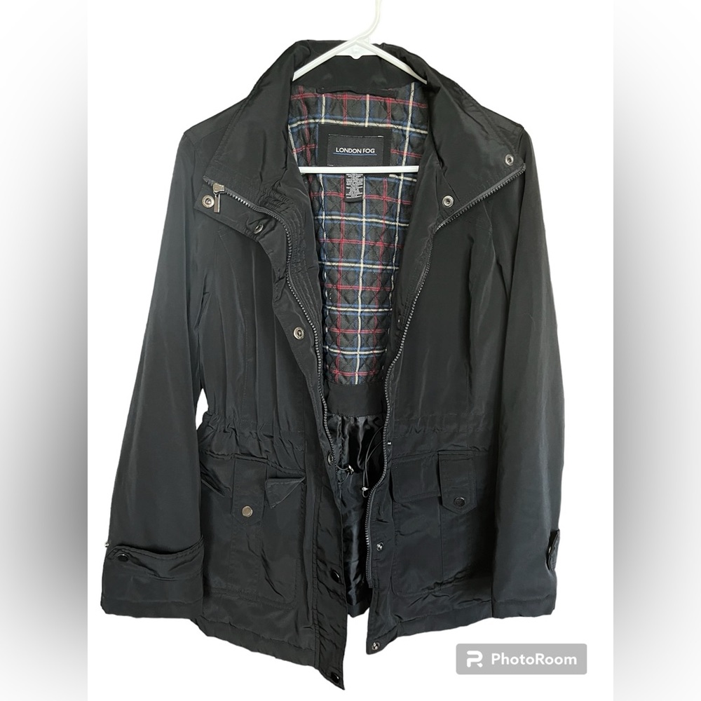 London Fog Womens Zip/Snap Closure Utility Jacket Drawstring Waist Sz Small